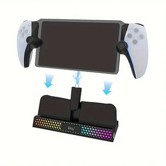 iPlay PSP Charging Dock with RGB Light, USB-C Cable, and Detachable Stand - White