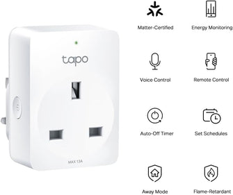 Tapo Mini Wi-Fi Smart Plug | Matter Certified, Energy Monitoring, Alexa, Google & Apple Home Compatible | Schedule & Timer, Voice Control (Tapo P110MA)