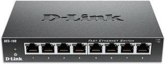 D-Link DES-108/B 8-Port Fast Ethernet Unmanaged Desktop Switch - 10/100 Mbit/s, Metal - UK Version