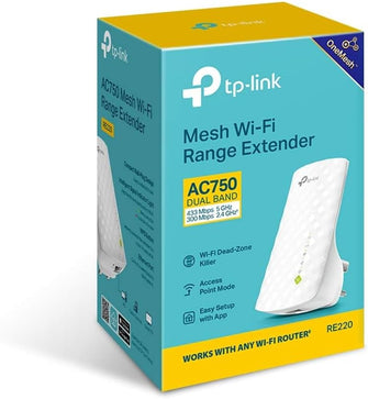 TP-Link AC750 Dual Band WiFi Extender Booster with Ethernet Port (RE220), UK Plug