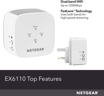 NETGEAR EX6110 WiFi Range Extender Booster – 1.2 Gbps, Compact Design, Ethernet Port, Easy Setup, White