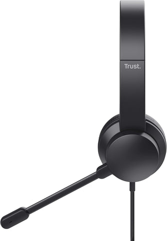 Trust Ayda On-Ear Wired Headset with Microphone – 3.5mm Jack, Lightweight, Adjustable Headband, 1.8m Cable – For PC, Laptop, Mac, Zoom & Teams – Black
