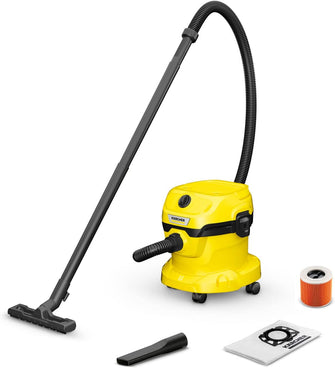 Kärcher Wet & Dry Vacuum Cleaner WD 2 Plus - 1000W, 12L Plastic Container, 1.8m Suction Hose, Blowing Function, Includes Cartridge Filter, Floor & Crevice Nozzle - Yellow