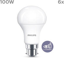 PHILIPS LED B22 Frosted 6 Pack Light Bulbs - 13 W (100 W) [Warm White] EyeComfort Non Dimmable for Indoor Home Lighting