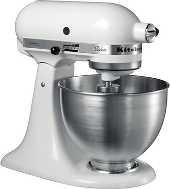 KitchenAid K45 Classic Stand Mixer, 4.3L, 275W, 10 Speeds, Includes Whisk, Beater, Dough Hook, White (5K45SSBWH)