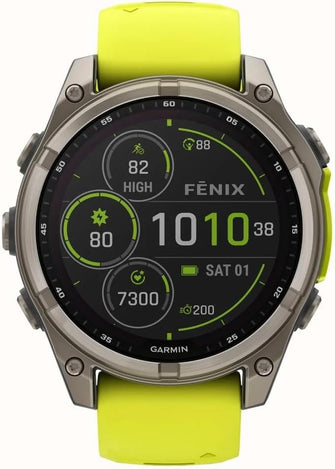 Garmin Fenix 8 47mm Solar Sapphire Titanium - AmpYellow/Graphite Silicone Band