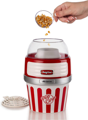 Ariete 2957 Retro Style Popcorn Maker - 2-Minute Fast Popping, Fat-Free Cooking, with Serving Bowl - Red