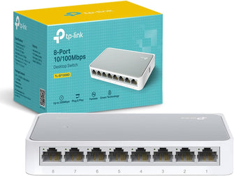 TP-Link TL-SF1008D 8-Port 10/100 Mbps Ethernet Switch – Plug & Play, No Configuration Needed, Desktop Hub & Splitter