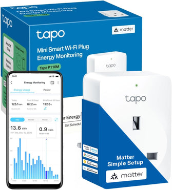 Tapo P110M WiFi Smart Plug – Energy Monitoring, MATTER Compatible, Works with Alexa, Google, Apple HomeKit, SmartThings, Device Sharing