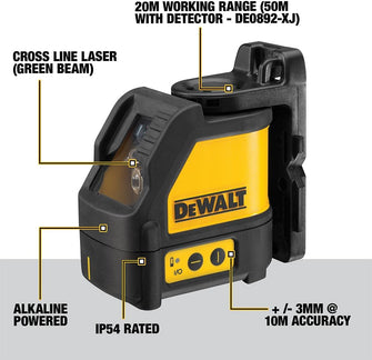 DEWALT DW088CG-XJ 2-Way Self-Levelling Cross Line Green Beam Laser with Carry Case