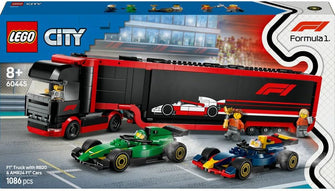 LEGO City F1 Truck with RB20 & AMR24 F1 Cars – Car Transporter Toy for Formula 1 Teams, Includes 2 Drivers & Race Simulator – Model 60445, Ideal for 8+ Year Olds