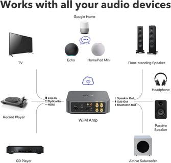 WiiM Amp Multiroom Streaming Amplifier - Compatible with AirPlay, Google Cast, Alexa, HDMI, Voice Control, Stream from Spotify, Amazon Music, Tidal & More - Space Gray