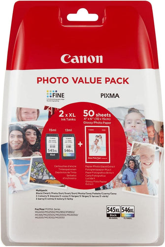 Buy Canon,Canon Genuine Ink Cartridges PG-545XL/C-546 XL + Photo Paper Value Pack For Selected T, TR, IP, MX and MG Series, Black/Yellow/Magenta/Cyan - Gadcet UK | UK | London | Scotland | Wales| Near Me | Cheap | Pay In 3 | Ink Cartridges