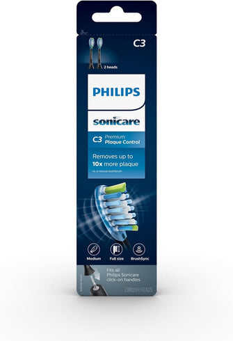 Genuine Philips Sonicare C3 Premium Plaque Control Toothbrush Head, HX9042/95, 2-pk, Black