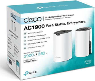 TP-Link Deco S7 AC1900 Whole Mesh Wi-Fi System, Dual-Band with Gigabit Ports, Coverage up to 3,900 ft2, Connect up to 150 devices, 1.2 GHz CPU, Work with Amazon Alexa, Parental Controls, Pack of 2