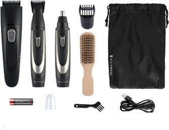 Remington Beard Trimmer Kit The Works MB905 - 6 Piece Set, Ceramic Blades, USB Rechargeable, Nose & Ear Trimmer, Precision Comb