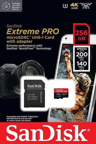 Buy SanDisk,SanDisk Extreme PRO 256GB microSDXC Card with SD Adapter and RescuePro Deluxe, A2 App Performance, Up to 200MB/s, UHS-I U3 V30, Ideal for Smartphones, Action Cameras, and Drones - Gadcet UK | UK | London | Scotland | Wales| Ireland | Near Me | Cheap | Pay In 3 | Flash Memory Cards