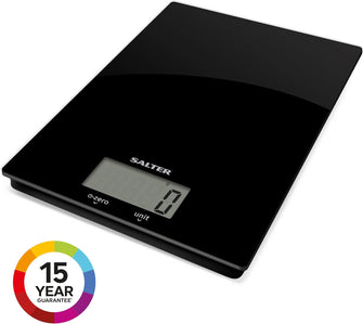 Salter 1170 BKDR Digital Kitchen Scale – 5kg Capacity, Slim Glass Platform, Add & Weigh, LCD Display, Battery Included – Black