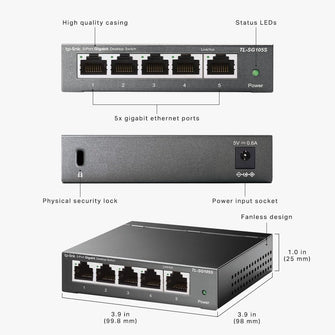 TP-Link TL-SG105S 5-Port Gigabit Ethernet Switch – Plug & Play, Fanless, Metal Casing, Desktop & Wall-Mountable, Energy-Saving