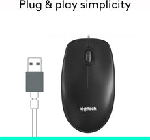 Logitech M100 Wired USB Mouse – 3 Buttons, 1000 DPI Optical Tracking, Ambidextrous, Compatible with PC, Mac, Laptop – Black