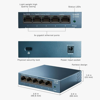 TP-Link LS105G 5-Port Gigabit Network Switch – Metal Case, Energy-Saving, Plug & Play, QoS Support, Silent Operation, Desktop/Wall Mount