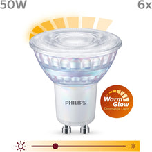 Philips WarmGlow 6-Pack Dimmable LED Light Bulbs – GU10 Spot, 3.8W (50W Equivalent), 2700-2200K, Relaxed Home Lighting, Energy Class F