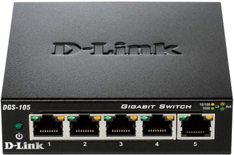 D-Link DGS-105/B 5-Port Gigabit Unmanaged Metal Desktop Switch - 10/100/1000 Mbit/s, UK Version, Black