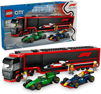 LEGO City F1 Truck with RB20 & AMR24 F1 Cars – Car Transporter Toy for Formula 1 Teams, Includes 2 Drivers & Race Simulator – Model 60445, Ideal for 8+ Year Olds