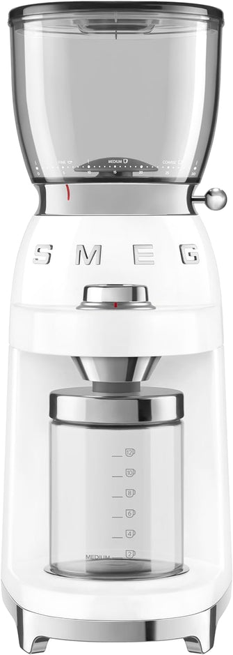 Buy Smeg,Smeg CGF01WHUK Coffee Grinder, Aluminium Construction, 50's Retro Style, 8 Programme Settings and 3 Grinding Grades, White - Gadcet UK | UK | London | Scotland | Wales| Near Me | Cheap | Pay In 3 | Small Kitchen Appliances