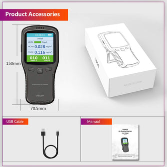 Air Quality Monitor with Formaldehyde Detector, Temperature & Humidity Sensor, PM2.5/PM10 Tester for Office/Car ;PL