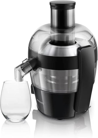 Philips Viva Collection Compact Juicer - 1.5L, 500W, Quick Clean Technology, Drip Stop, Dishwasher Safe Parts, See-through Pulp Container, Direct Serve, Black (HR1832/01)