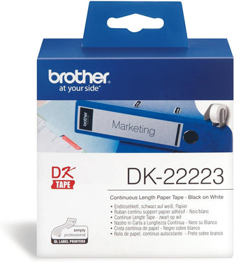 Brother DK-22223 Label Roll – Continuous Length Paper, Black on White, 50mm x 30.48m, Single Roll, Genuine Brother Supplies