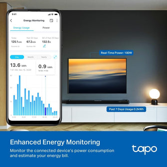 Tapo Smart Plug with Energy Monitoring - Remote Management via App, Scheduling, Timer, Device Sharing, Away Mode, Voice Control (Alexa & Google Home) - Tapo P110