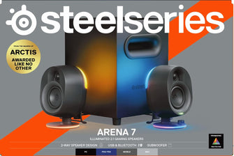 SteelSeries Arena 7 2.1 Gaming Speakers – Illuminated, 2-Way Design, Powerful Bass & Subwoofer, USB, Aux, Optical, Bluetooth, Wired – Compatible with PC, PlayStation, Mobile, Mac – UK Plug