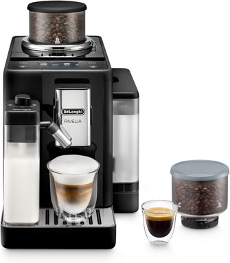 De'Longhi Rivelia EXAM440.55.B, Fully Automatic Coffee Machine with LatteCrema Hot, Automatic Milk Frother, Compact Size Bean to Cup Coffee Machine, 16 Recipes, Full Touch Coloured Display Black