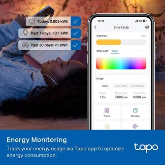 Tapo L535E Matter Smart Bulb E27 – 8.6W, 1055 lm, Dimmable & Tunable, Energy Monitoring, Works with Apple HomeKit, Alexa & Google