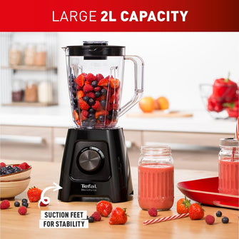 Tefal Blendforce II Blender - 2L Plastic Jug, 1.25L Effective Capacity, 600W, 4 Removable Stainless Steel Blades, Smoothie & Ice Crush, 2 Speeds + Pulse, Black (BL420840)