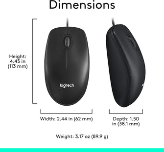 Logitech M100 Wired USB Mouse – 3 Buttons, 1000 DPI Optical Tracking, Ambidextrous, Compatible with PC, Mac, Laptop – Black