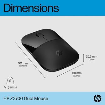 HP Z3700 Dual Black Wireless Mouse – Bluetooth 5.0, 1600 DPI Optical Sensor, AES Technology, Multi-Surface Compatibility, Up to 16-Month Battery Life