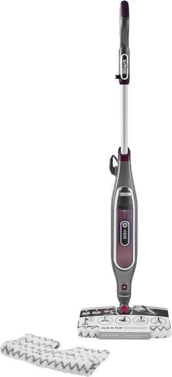 Shark Automatic Klik n' Flip Steam Mop for Hard Floors with Intelligent Steam Control, Steam Blaster, 2 Machine Washable Cleaning Pads & Fill Flask, 350ml, 6m Cord, Grey/Bordeaux S6003UK - 1