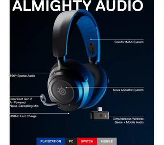 SteelSeries Arctis Nova 7P PS, PC, Switch Gaming Headset [Black & Blue] - 10