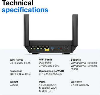 Linksys Hydra 6 Dual Band Mesh WiFi 6 Router (AX3000) - Wireless Gaming Router With Up To 3.0 Gbps Speed - 4