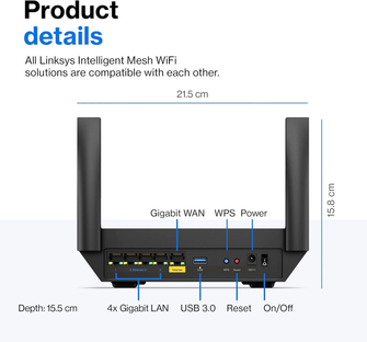 Linksys Hydra 6 Dual Band Mesh WiFi 6 Router (AX3000) - Wireless Gaming Router With Up To 3.0 Gbps Speed - 10