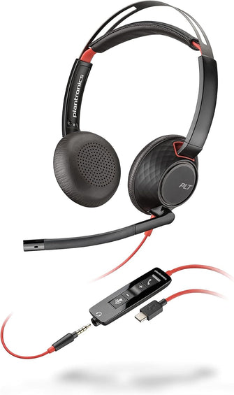 Plantronics - Blackwire C5220 - Wired, Dual-Ear (Stereo) Headset with Boom Mic - USB-C, 3.5 mm to connect to your PC, Mac, Tablet, or Cell Phone - 1