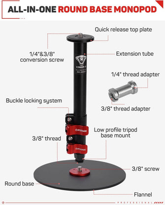 IFOOTAGE Cobra RB-A200 Monopod, Professional Table Top Monopod with Round Base, Aluminum Video Monopods Compatible for DSLR Cameras and Camcorders, Vlogging - 8