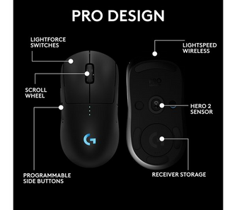 LOGITECH PRO 2 Lightspeed RGB Wireless Optical Gaming Mouse - Black - 8