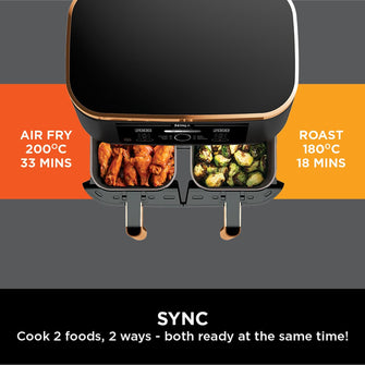 Ninja Foodi MAX Dual Zone Air Fryer, Amazon Exclusive, Tongs, 2 Drawers, 9.5L, 6-in-1, Use No Oil, Air Fry, Max Crisp, Roast, Bake, 8 Portions, Nonstick Dishwasher Safe Baskets, Copper/Black AF400UKCP  - 6