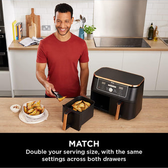 Ninja Foodi MAX Dual Zone Air Fryer, Amazon Exclusive, Tongs, 2 Drawers, 9.5L, 6-in-1, Use No Oil, Air Fry, Max Crisp, Roast, Bake, 8 Portions, Nonstick Dishwasher Safe Baskets, Copper/Black AF400UKCP  - 7