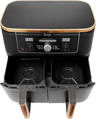 Ninja Foodi MAX Dual Zone Air Fryer, Amazon Exclusive, Tongs, 2 Drawers, 9.5L, 6-in-1, Use No Oil, Air Fry, Max Crisp, Roast, Bake, 8 Portions, Nonstick Dishwasher Safe Baskets, Copper/Black AF400UKCP  - 11