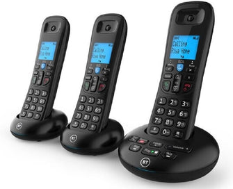 BT 3570 Cordless Landline House Phone with Nuisance Call Blocker Digital Answer Machine Trio Handset Pack - 3